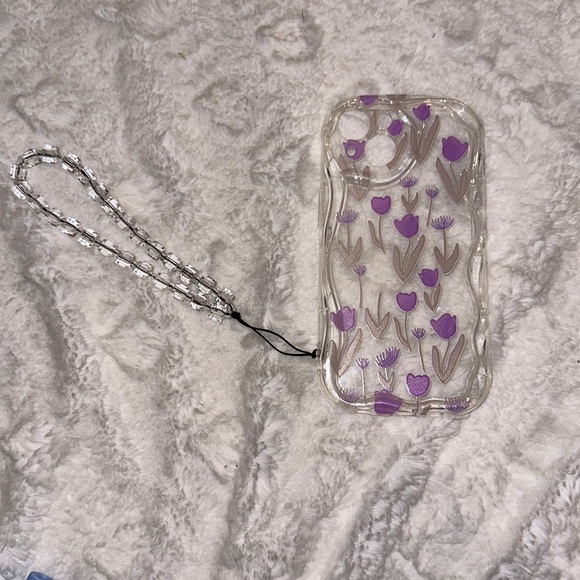 None Other - Purple Tulip Case for iPhone 14 | 3D Edge & Cookie Chain Lanyard | Never Used